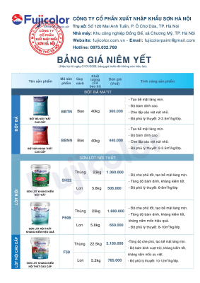 Bảng giá niêm yết sơn Fujicolor