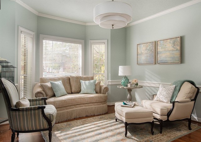 Ý tưởng thiết kế phòng khách sơn màu xanh mint pastel.