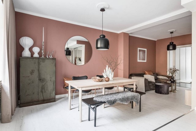 Ý tưởng thiết kế phòng khách sơn màu hồng pastel.